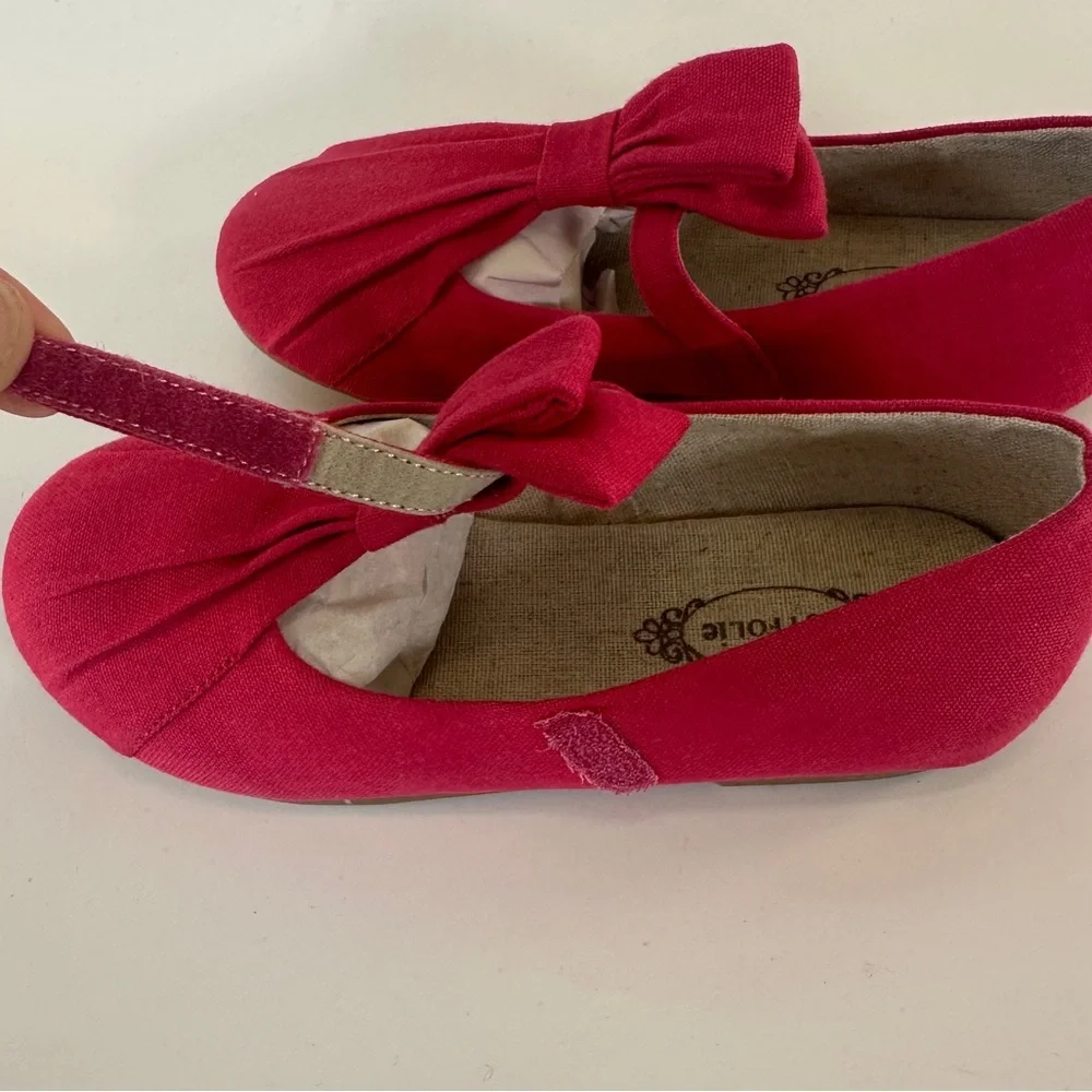 NWOT Joyfolie Emma Spring Cotton Fushia Dark Pink Flats Dress Shoes‎ Girls 13